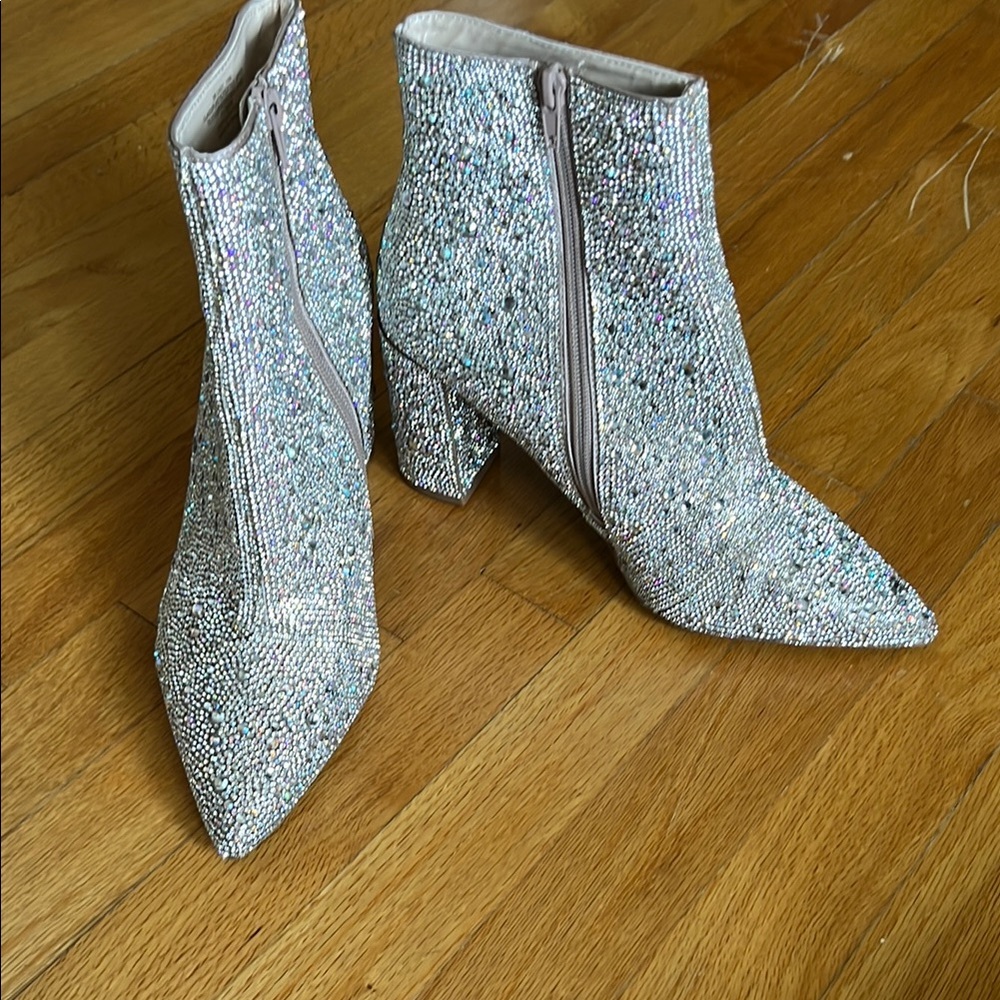 Betsey Johnson Silver Sparkle Ankle Boots